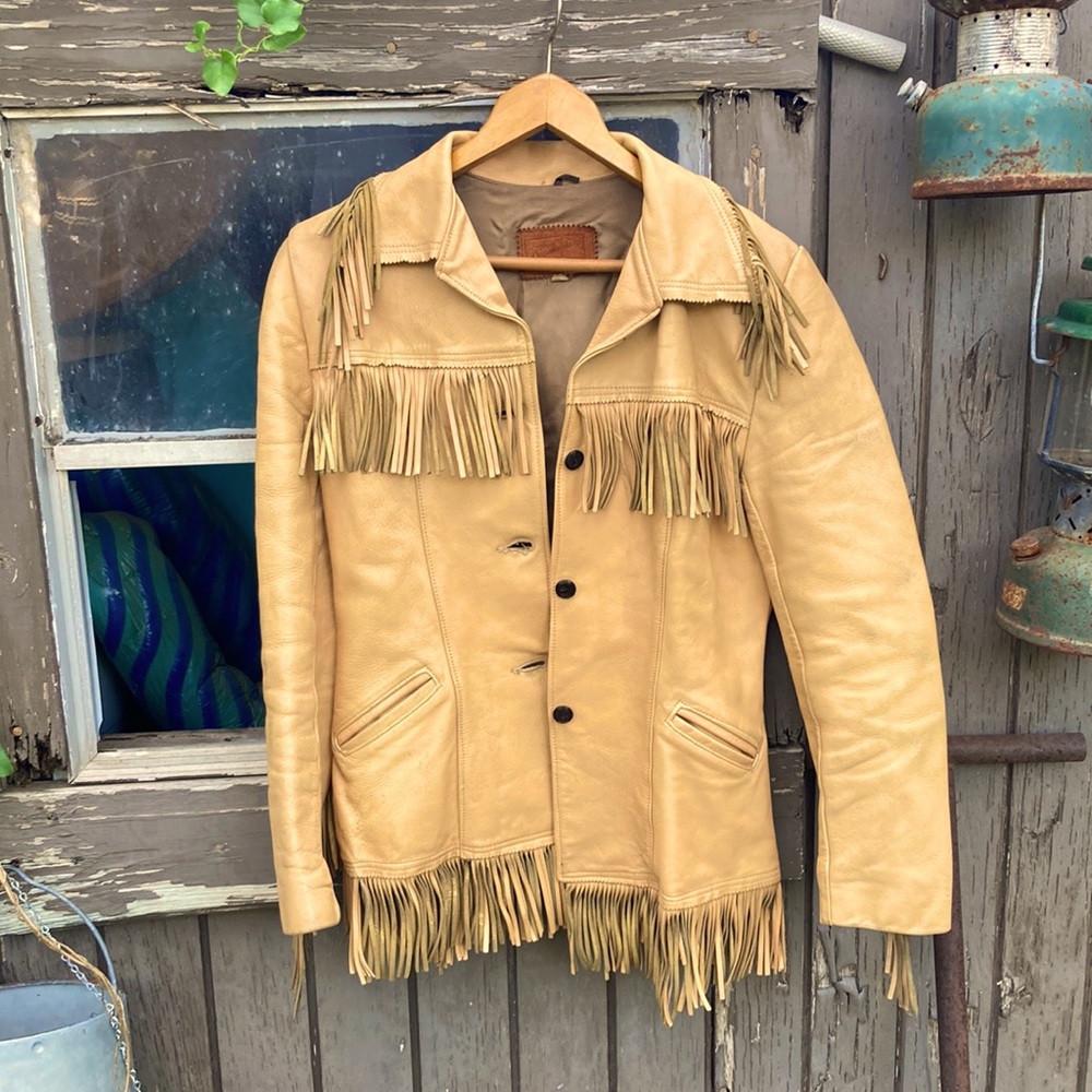Vintage 1950’s Creme/Yellow Goatskin Fringe Leather Jacket